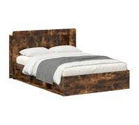 Telaio del Letto con Storage Rovere Fumo 140x190 cm Bed Frame with Storage Drawers Upholstered Headboard Engineered Wood Sturdy Slatted Base Easy Assembly Modern Design for Bedroom Guest Room