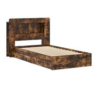 Telaio del letto con storage Rovere Fumo 75 x 190 cm con cassetti e testiera per risparmiare spazio, struttura in legno ingegnerizzato, doghe fisse, singolo moderno per piccola, facile montaggio