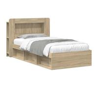Telaio del Letto con Storage Rovere Sonoma 75x190 cm, Single Bed Frame with Drawers, Engineered Wood Bed Base with Stable Slatted Headboard, Modern Bedroom Furniture for Small Spaces, Easy Assembly