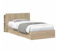 Telaio del letto con storage Rovere Sonoma 90 x 200 cm Bed Frame with Underbed Drawers, Engineered Wood Sturdy Slatted Base, Modern Minimalist Design for Bedroom Guest Room Space Saving