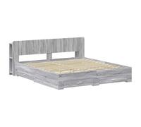 Telaio del letto con storage Sonoma grigio 200 x 200 cm matrimoniale con cassetti contenitore struttura in legno ingegnerizzato testiera moderna per biancheria e oggetti personali camera da letto