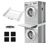 Telaio di collegamento con portasciugamani estraibile in acciaio, 61 x 55 cm, max. 100 kg, telaio intermedio universale per lavatrice, asciugatrice, accessorio per lavatrice, colore: bianco