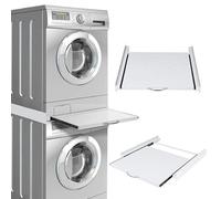 Telaio di collegamento in metallo con piastra estraibile per lavatrice e asciugatrice, 60 x 54 cm, universale, per lavatrice, con ripiano, telaio intermedio per cesto della biancheria, bianco