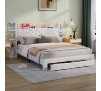 Telaio letto con 2 cassetti 140 x 200 cm, letto matrimoniale con porte USB e illuminazione a LED, testiera imbottita con ripostiglio, letti 140 x 200 con rete e ripostiglio, letto matrimoniale