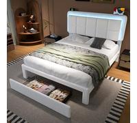 Telaio letto con rivestimento in velluto Teddy, 160 x 200 cm, telaio in ferro e legno, testiera regolabile, luce d'atmosfera regolabile, porta USB, struttura moderna