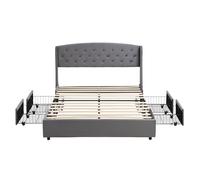 Telaio letto imbottito in velluto con testiera in stile retrò, quattro cassetti estraibili in rete metallica, struttura imbottita, struttura in metallo, comoda rete a doghe (grigio, 140 x 200 cm)