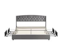 Telaio letto imbottito in velluto con testiera in stile retrò, quattro cassetti estraibili in rete metallica, struttura imbottita, struttura in metallo, comoda rete a doghe (grigio, 180 x 200 cm)
