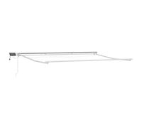 Telaio manuale per tende da sole bianco 5 x 3,5 m in alluminio con LED a energia solare, design a mezza cassetta, braccio allungabile, montaggio a parete per terrazza e ombreggiatura del giardino