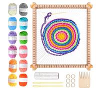 SUNOYA Telaio per Tessitura in Legno, con 12 Colori di Filato Fatto a Mano Fai da Te, 28 x 25 cm, con Pettine, Navetta per Telaio, per Principianti e Bambini