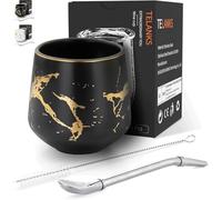 TELANKS Mate moderna tazza da 200 ml, in ceramica Yerba Mate tazza in marmo, set da tè Yerba Mate + Mate Bombillas (cannuccia) e una spazzola per la pulizia (nero)
