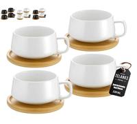 TELANKS Set da 4 pezzi di tazze da cappuccino con piattini, tazze da caffè in ceramica da 320 ml, grandi tazze da cappuccino per gli amanti del caffè, cappuccino, latte, americano e tè, Bianco