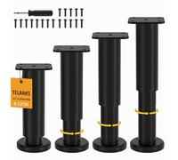 TELANKS Set di 4 piedini per mobili regolabili in altezza, regolabili in altezza, 8-12 cm, gambe in metallo nero, piedini regolabili per mobili, divano, letto, comodino, armadietto (4, 8-12 cm)