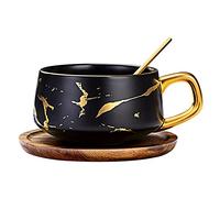 TELANKS - Set di una tazza e un piattino, in porcellana, per case e locali, 300 ml, nero