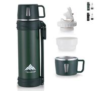 TELANKS Thermos da 1,5 l, con bicchiere, in acciaio inox, con manico e tracolla, a prova di perdite, per campeggio o escursioni, 24 ore, caldo e freddo