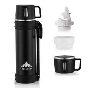 TELANKS Thermos da 1,5 l, con bicchiere, in acciaio inox, con manico e tracolla, a prova di perdite, per campeggio o escursioni, 24 ore, caldo e freddo