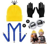 TELAOBAN Costume Giallo Kit, Giallo Costume Halloween Cosplay, Occhiali, Cappello, Guanti Neri, bottoni, Bretelle, per Cosplay