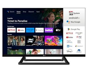TELE System Smart TV 24 Pollici TS24FL SMG14 Android TV, DVB-T2,Certificato CAM tivùsat HD, 12V DC/220V AC, Telecomando con Controllo Vocale Google Assistant