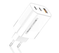TELE System TS809 EU Caricabatterie 65W GAN PD QC, USB-C + USB-A, 3 Porte Ultra-Fast Charge, Ricarica Rapida per 3 Dispositivi Contemporanei, Adattatore da Parete Compatto