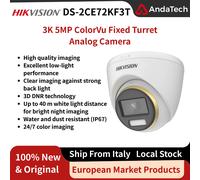 Telecamera Analogica da Esterno 5mp DS-2CE72KF3T 2.8mm Dome Bianca Hikvision Telecamere Fullcolor CCTV Sorveglianza Sicurezza Visione Notturna ColorVu IP67 Turret Turbo TVI Dual-light