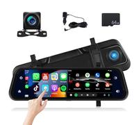 Telecamera anteriore e posteriore per specchietto retrovisore con Apple Carplay/Android Auto 9,7 pollici, per auto e camion, registratore di guida, controllo vocale, monitoraggio parcheggio 24 ore su
