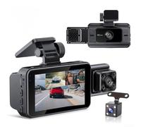 Telecamera anteriore posteriore e interna a 3 canali per cruscotto, 1080p, FHD, per visione notturna, obiettivo grandangolare, monitor di parcheggio, rilevamento del movimento, registrazione in loop