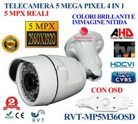 TELECAMERA BULLET 5 MPX OTTIMA VISIONE NOTTURNA OTTICA FISSA DA 3,6 MM OSD TOP
