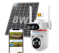 Telecamera con SIM, UCOCARE 4MP Doppio Obiettivo Telecamera con SIM 4G da Esterno con Pannello Solare 8W, 15800mAh Batteria, 360° Tracciamento Automatico, Rilevamento AI, Visione Notturna Colori, IP66
