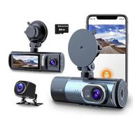 Telecamera da cruscotto ultra HD 4K a 3 canali per auto, WiFi integrato con navigazione GPS, 2160P + 1080P + 1080P IR visione notturna, 360 gradi di protezione panoramica WDR super grandangolare