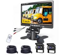 Telecamera di Retromarcia Auto con Monitor LCD 7 Pollici e 2*Telecamera Posteriore Impermeabile 18IR Visione Notturna, con Cavo 12V-24V Kit Retrocamera per Camion/Bus/Furgone/Agricoltura/Camper