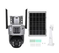 Telecamera di sicurezza 4G con pannello solare Doppia lente Telecamera di sicurezza PTZ wireless impermeabile con rilevamento del movimento HD da 4 MP per interni ed esterni