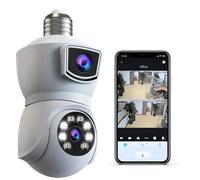 Telecamera di sicurezza con lampadina da 4mp, doppia lente telecamere di sicurezza domestica wi-fi a 360 ° Wireless visione notturna a colori per esterni/interni