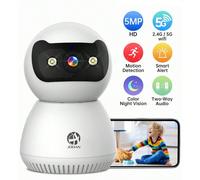Telecamera di sicurezza JOOAN da 5MP con funzione di panoramica/inclinazione per interni, telecamera di sicurezza Wi-Fi a 5G/2,4G per bambini/animali domestici/baby sitter, con adattatori di alimentaz