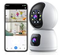 Telecamera di sicurezza per interni a doppia lente da 4 MP, telecamera di sicurezza interna Wifi da 2,4 g, per telecamera di sicurezza domestica/telecamera per animali domestici, monitoraggio del