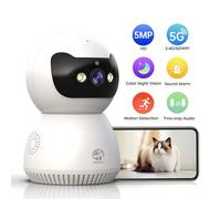 Telecamera di sicurezza per interni con funzione Pan/Tilt da 5MP, telecamera di sicurezza WiFi a 5G/2,4G per bambini/animali domestici/tate, archiviazione su cloud e scheda SD, visione notturna a colo