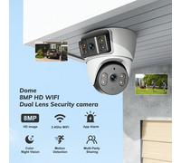 Telecamera di sicurezza per interni XIAOVV 8MP 4K a doppio obiettivo, doppio schermo, tracciamento automatico PTZ, rotazione a 355° e connessione stabile WiFi 2.4G, visione notturna a colori, tracciam