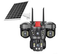 Telecamera di sicurezza solare 4K a 360 gradi con tre obiettivi, doppio rilevamento del movimento PIR fino a 12 m, design impermeabile IP66 e compatibilità di archiviazione cloud (WiFi solare)