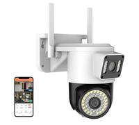 Telecamera di Sicurezza Solare, Telecamera IP 2K 4MP Dual Obiettivo PTZ fotocamera doppio schermo rilevamento umano monitoraggio automatico telecamera di sorveglianza video Audio bidirezionale(4MP