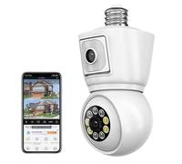 Telecamera di sicurezza, Telecamera di sicurezza for esterni con lampadina E27 da 2 MP, doppio obiettivo, doppio schermo, monitoraggio automatico, audio bidirezionale, visione notturna a colori(4MP)