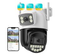 Telecamera di Sicurezza, Telecamera di sorveglianza WiFi 4K 8MP Doppia lente AI Rilevamento umano Telecamere di sicurezza for esterni PTZ IP Telecamera CCTV con citofono da 10MP(6MP Add 32G SD Card)