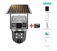 Telecamera di sicurezza, Telecamera solare 4G Sim esterna doppia lente tre schermi webcam PIR rilevamento umano CCTV sicurezza video batteria PTZ IP Camara(128GB Card)