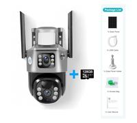 Telecamera di Sicurezza, Telecamera solare a doppio obiettivo for esterni 4MP 4K Telecamera IP a bassa potenza con batteria PIR Visione notturna Protezione di sicurezza CCTV(4G Camera 128GB Card)