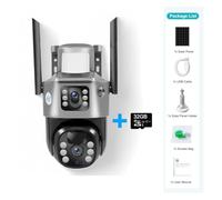Telecamera di Sicurezza, Telecamera solare a doppio obiettivo for esterni 4MP 4K Telecamera IP a bassa potenza con batteria PIR Visione notturna Protezione di sicurezza CCTV(4G Camera 32GB Card)