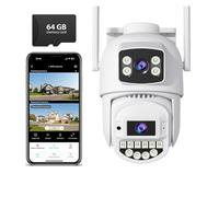 Telecamera di sicurezza, Telecamera Wi-Fi da 8 MP for esterni, tre lenti, tre schermi, telecamera di videosorveglianza, visione notturna, rilevamento umano, telecamera di sicurezza(8MP Add 64G Card)