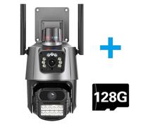 Telecamera di Sicurezza, Telecamera Wi-Fi PTZ da 6 MP a doppia lente for esterni con allarme antifurto con sirena Speed Dome Ai Human Detect Videosorveglianza P2P(6MP Add128G Card)