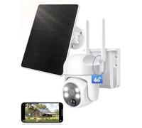 Telecamera di sorveglianza 4G LTE con scheda SIM, telecamera per esterni con batteria e pannello solare - 2K HD PTZ, rilevamento PIR, visione notturna a colori, IP65, senza fili, per aziende, giardini