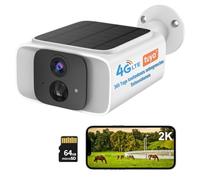 Telecamera di sorveglianza 4G LTE per esterni, senza Wi-Fi, dati illimitati | Alimentazione solare, visione notturna a colori 2K, rilevamento del corpo PIR, audio a 2 vie, IP65, fotocamera Tuya con