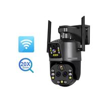 Telecamera di Sorveglianza, Telecamera 8K for esterni Zoom 20X Telecamera di sicurezza a doppio schermo a quattro lenti PTZ Monitor CCTV Telecamera di sorveglianza con tracciamento automatico(8K 20xZo