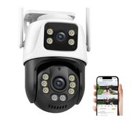 Telecamera di Sorveglianza, Telecamera 8MP 4K di sicurezza wireless esterna PTZ Doppia lente Doppio schermo AI Tracking CCTV Video sorveglianza IP Cam