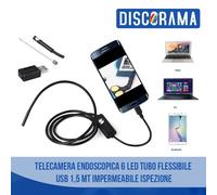 TELECAMERA ENDOSCOPICA 6 LED TUBO FLESSIBILE USB 1,5 MT IMPERMEABILE ISPEZIONE