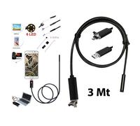 TELECAMERA ENDOSCOPICA 6 LED TUBO FLESSIBILE USB 3 MT IMPERMEABILE ISPEZIONE